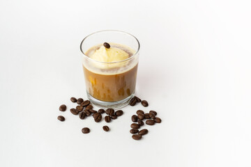 Affogato with natural coffee beans
