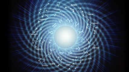 Zodiac signs inside of horoscope circle. Astrology in with many stars horoscopes concept.