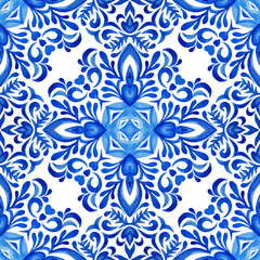 Geometric seamless tiles design surface background blue and white ornament