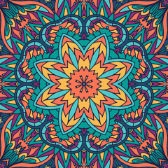 Vector seamless pattern ethnic boho art mandala. Asian design with colorful ornament.