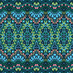 Blue green ornamental fabric patchwork vector seamless pattern wallpaper