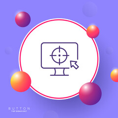 Computer with aim line icon. Display, cursor, target audience, targeting, targetologist, strategy, customer attraction campaign. Business concept. Vector line icon for Business and Advertising