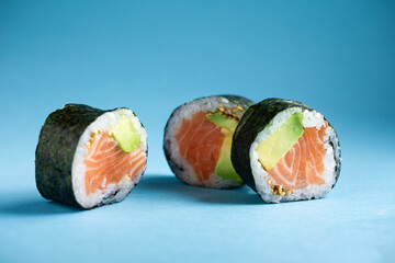 Futomaki Norwegian sushi roll with salmon