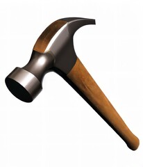 3D digital illustration of a hammer, with a shaft made of wood