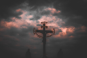 cross at bloody sunset