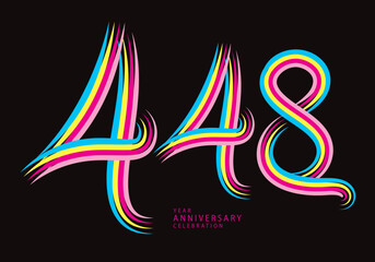448 number design vector, graphic t shirt, 448 years anniversary celebration logotype colorful line,448th birthday logo, Banner template, logo number elements for invitation card, poster, t-shirt.