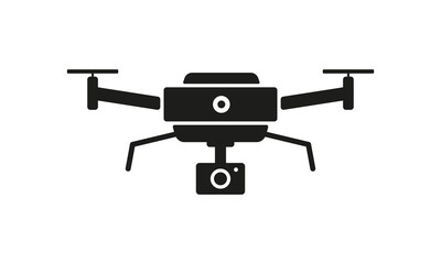 Quadcopter with camera line icon. Shooting, take photo, fly, control, photographer, video, surveillance, tracking, creativity, creative occupation, hobby, drone. Technology concept. Vector line icon