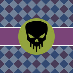 A Skull  check plaid pattern. violet and blue color checkered gingham background. Can be used for any card, print, paper, backdrop, wrapping, fabric, tablecloth.