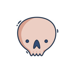 Halloween cute skull vector illustration. Cartoon outline flat spooky character. Cheerful childish spooky head skeleton isolated on white background