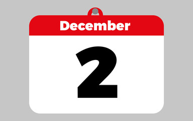 December, 2. White and red calendar.