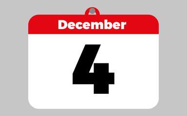 Fototapeta premium December, 4. White and red calendar.