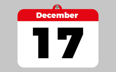 December, 17. White and red calendar.
