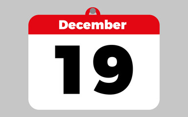 December, 19. White and red calendar.