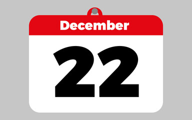 Fototapeta premium December, 22. White and red calendar.