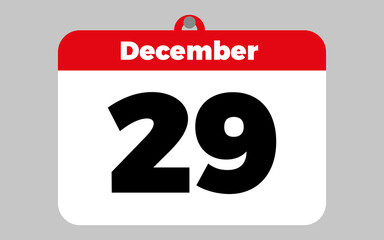 December, 29. White and red calendar.