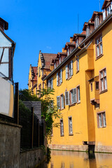 Traditional colourful half-timbered houses alongside the Lauch river in Little Venice district in Colmar, Alsace, France