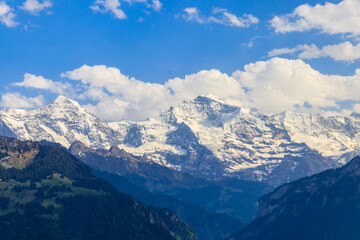Fototapeta na wymiar View of Bernese Alps from Harder Kulm viewpoint, Switzerland
