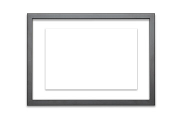 Large empty black picture frame isolated on a white background as a template mock-up for wall art presentation.