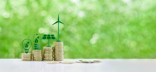 Renewable or clean energy generation prices and costs, financial concept : Green eco-friendly...