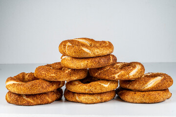 Turkish Bagel Simit with sesame, traditional pastry of Turkey.Traditional street food for Turkey , Turkish names ' simit or gevrek'.