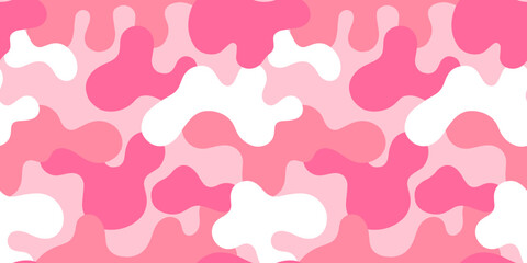 Pink camouflage, vector seamless pattern in the style of doodles, hand drawn