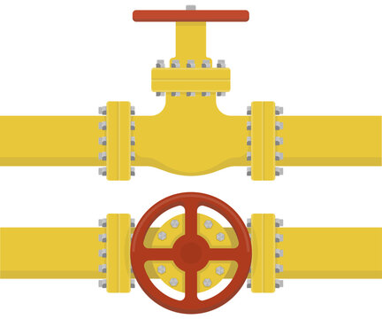Oil, gas or water flowing through pipe. Pipeline construction with valve isolated. Industrial system. Vector illustration.