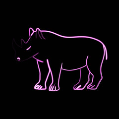 Vector illustration of a rhinoceros with a neon effect.