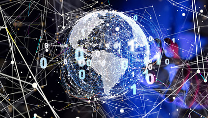 Businessman touching global network and data exchanges over the world
