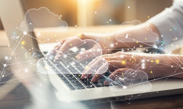 Hand and infographic cloud computing and technology icons, cloud technology is centralise collect lifestyle and confidential information such as internet banking ,