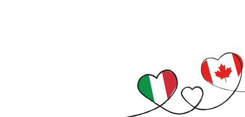 Drei verbundene Herzen mit der Flagge von Italien und Kanada - obrazy, fototapety, plakaty