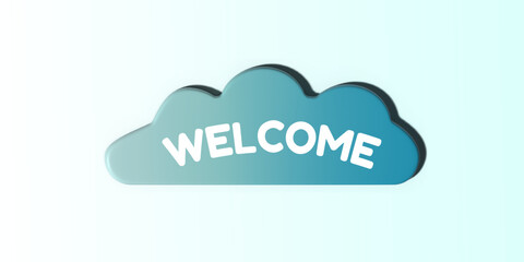 Welcome banner in 3d style. Cloud with text on a gradient background.Vector illustration