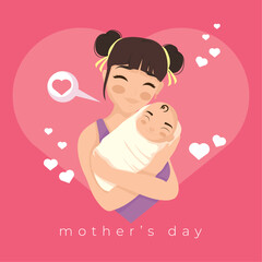 young mom hugging baby card