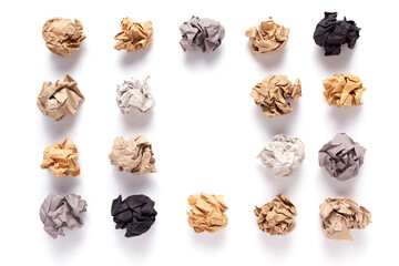 Crumpled paper balls on isolated white background