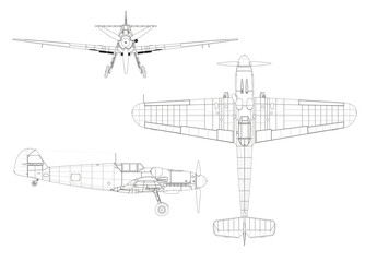 Me-109, caza clásico de hélice - obrazy, fototapety, plakaty