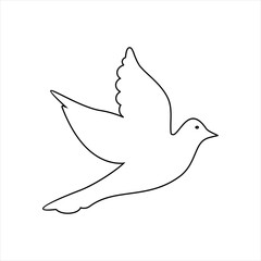 Dove linear silhouette illustration, symbol of peace. Vector dove with spread wings. Holy bird in christianity, freedom of purity, flight of animals isolated poses