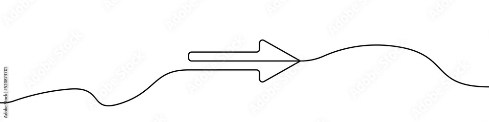 Poster arrow pointing right, line continuous drawing vector. one line arrow pointing right, vector backgrou