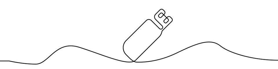 Flash drive line continuous drawing vector. One line Flash drive vector background. Flash drive linear icon. Continuous outline of a Flash drive.