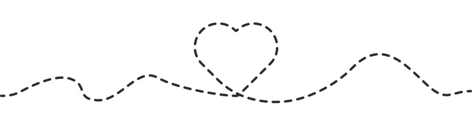 Heart dotted line continuous drawing vector. One line heart vector background. Heart linear icon. Continuous outline of a heart.