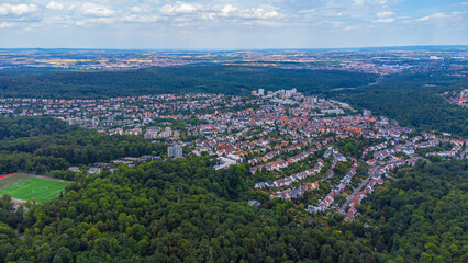 Stuttgart, Botnang drone shot with forest all around