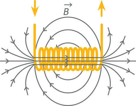 Isolated vector illustration of a magnetic field produced by a solenoid. 