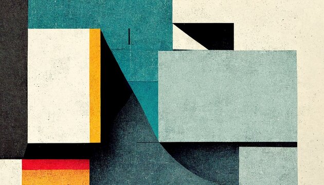 Abstract Bauhaus style background with grainy paper texture. Trendy Bauhaus design. Digital art.