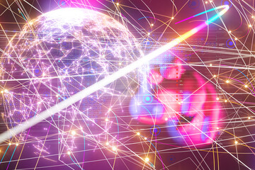 Neural network 3D illustration. Big data and cybersecurity