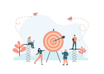 Teamwork, working with the same goal. Goals, and objectives, business growth, business plan, goal setting concept. Vector isolated concept creative illustration.