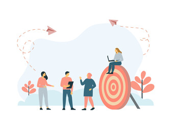 teamwork, working with the same goal. Goals, and objectives, business growth, business plan, goal setting concept. Vector isolated concept creative illustration