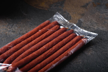 Smoked Sausages are in Packaging Without Label. Place for Label. Finished Meat Products