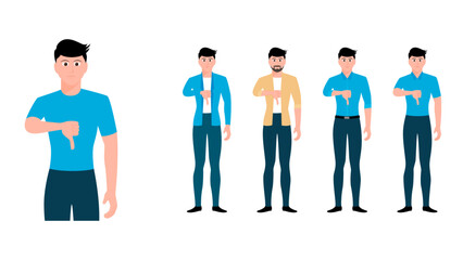  disappointed men shows thumbs down gesture. flat hand gesture vector