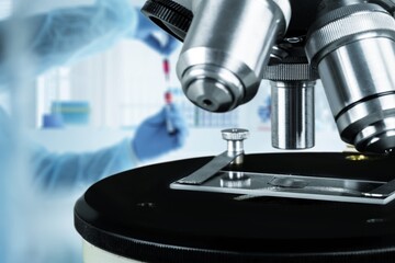 Prepare sample for research on microscope. Science and medicine concept.