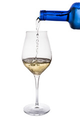 glass of white wine on white background