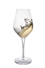 glass of white wine on white background