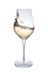 glass of white wine on white background